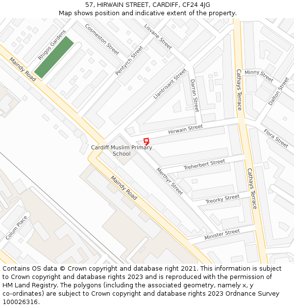 57, HIRWAIN STREET, CARDIFF, CF24 4JG: Location map and indicative extent of plot