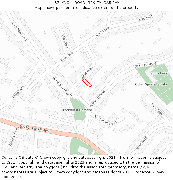 57, KNOLL ROAD, BEXLEY, DA5 1AY: Location map and indicative extent of plot