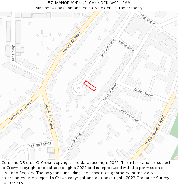 57, MANOR AVENUE, CANNOCK, WS11 1AA: Location map and indicative extent of plot