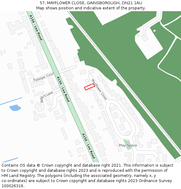 57, MAYFLOWER CLOSE, GAINSBOROUGH, DN21 1AU: Location map and indicative extent of plot