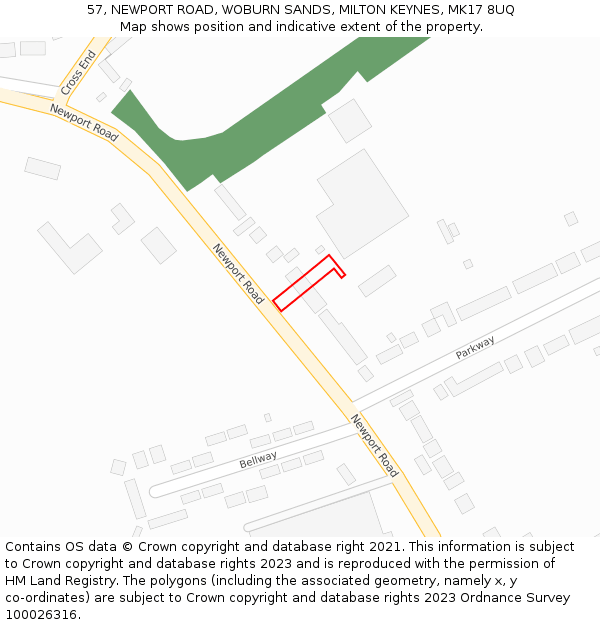 57, NEWPORT ROAD, WOBURN SANDS, MILTON KEYNES, MK17 8UQ: Location map and indicative extent of plot