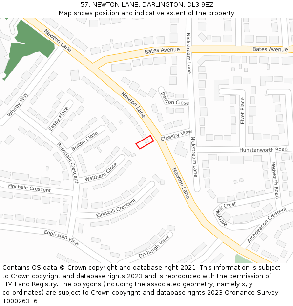 57, NEWTON LANE, DARLINGTON, DL3 9EZ: Location map and indicative extent of plot