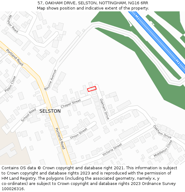 57, OAKHAM DRIVE, SELSTON, NOTTINGHAM, NG16 6RR: Location map and indicative extent of plot