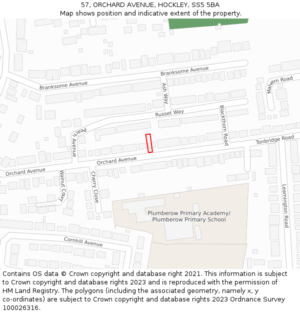 57, ORCHARD AVENUE, HOCKLEY, SS5 5BA: Location map and indicative extent of plot