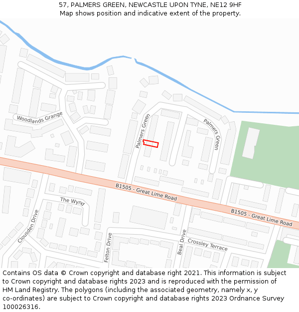 57, PALMERS GREEN, NEWCASTLE UPON TYNE, NE12 9HF: Location map and indicative extent of plot