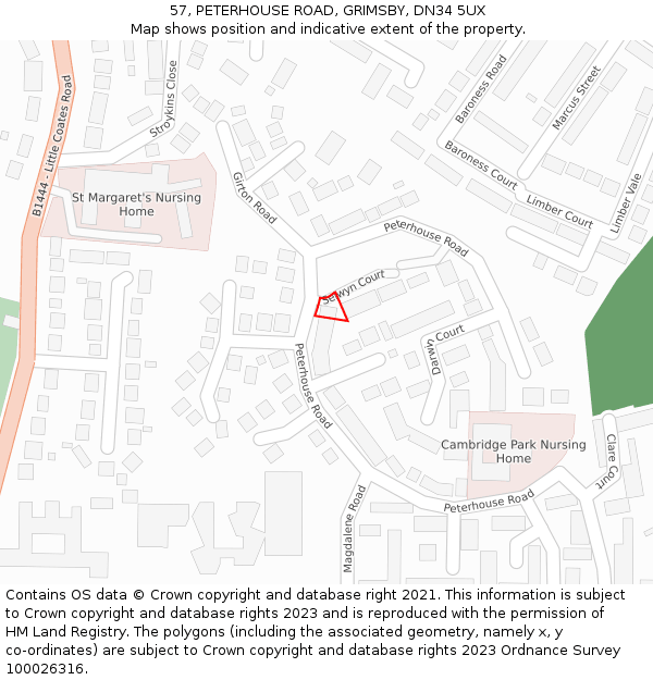 57, PETERHOUSE ROAD, GRIMSBY, DN34 5UX: Location map and indicative extent of plot