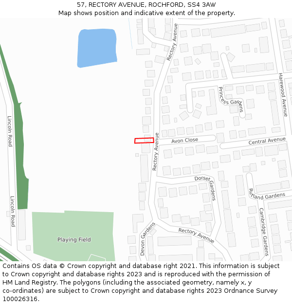 57, RECTORY AVENUE, ROCHFORD, SS4 3AW: Location map and indicative extent of plot