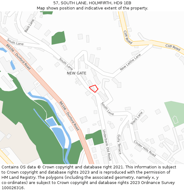 57, SOUTH LANE, HOLMFIRTH, HD9 1EB: Location map and indicative extent of plot