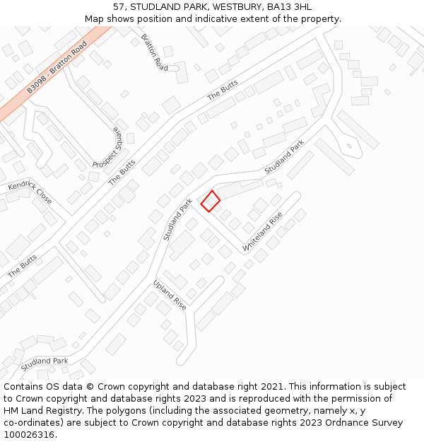 57, STUDLAND PARK, WESTBURY, BA13 3HL: Location map and indicative extent of plot