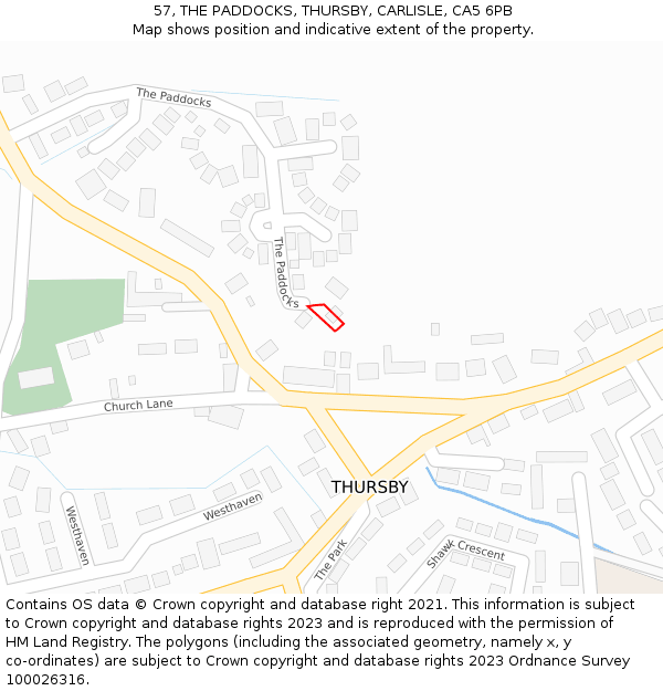 57, THE PADDOCKS, THURSBY, CARLISLE, CA5 6PB: Location map and indicative extent of plot