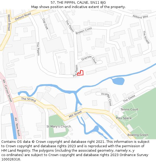 57, THE PIPPIN, CALNE, SN11 8JG: Location map and indicative extent of plot