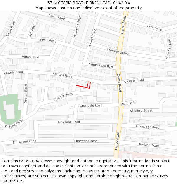 57, VICTORIA ROAD, BIRKENHEAD, CH42 0JX: Location map and indicative extent of plot