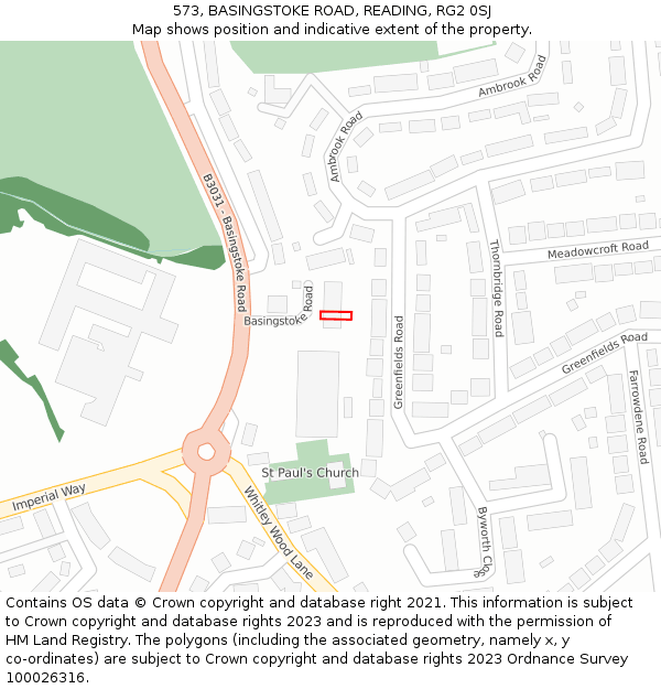 573, BASINGSTOKE ROAD, READING, RG2 0SJ: Location map and indicative extent of plot