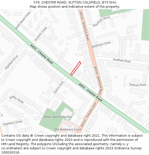 579, CHESTER ROAD, SUTTON COLDFIELD, B73 5HU: Location map and indicative extent of plot