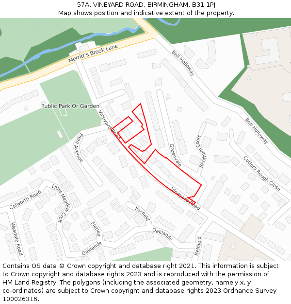 57A, VINEYARD ROAD, BIRMINGHAM, B31 1PJ: Location map and indicative extent of plot