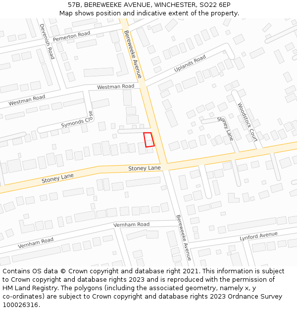 57B, BEREWEEKE AVENUE, WINCHESTER, SO22 6EP: Location map and indicative extent of plot