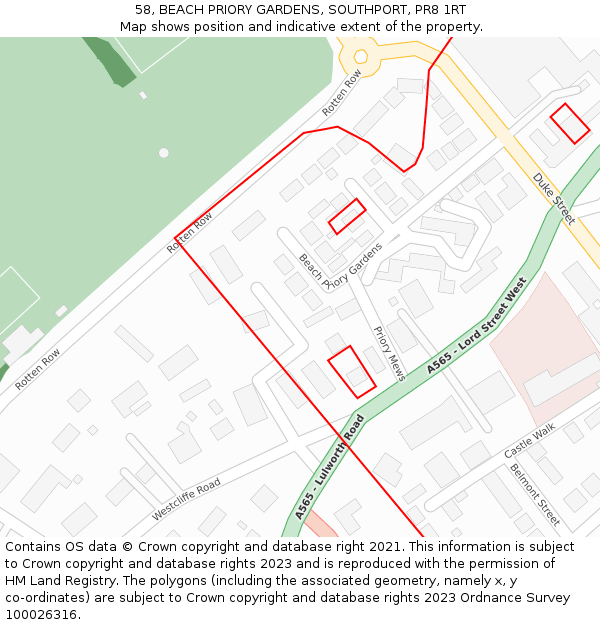 58, BEACH PRIORY GARDENS, SOUTHPORT, PR8 1RT: Location map and indicative extent of plot