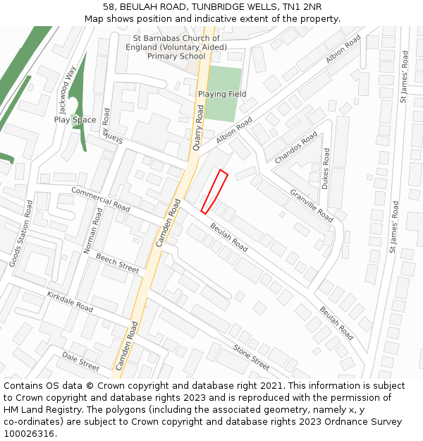 58, BEULAH ROAD, TUNBRIDGE WELLS, TN1 2NR: Location map and indicative extent of plot