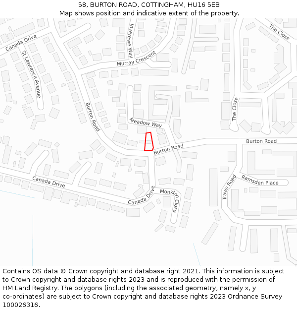 58, BURTON ROAD, COTTINGHAM, HU16 5EB: Location map and indicative extent of plot