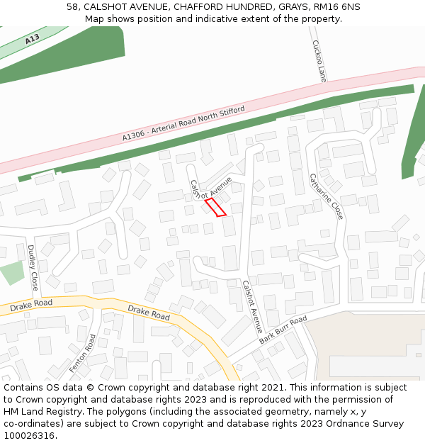 58, CALSHOT AVENUE, CHAFFORD HUNDRED, GRAYS, RM16 6NS: Location map and indicative extent of plot