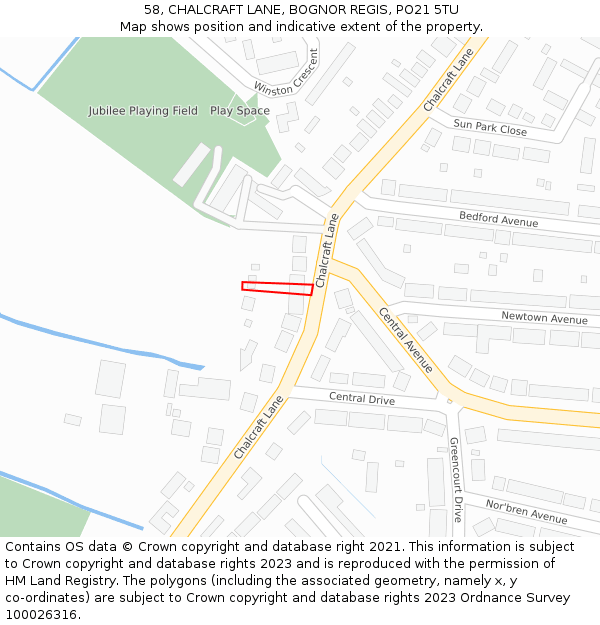 58, CHALCRAFT LANE, BOGNOR REGIS, PO21 5TU: Location map and indicative extent of plot