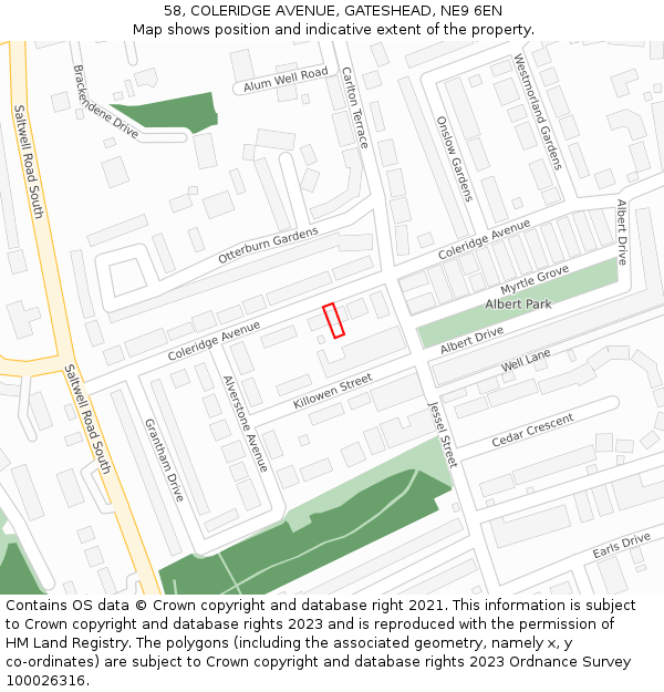 58, COLERIDGE AVENUE, GATESHEAD, NE9 6EN: Location map and indicative extent of plot