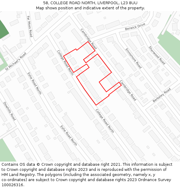 58, COLLEGE ROAD NORTH, LIVERPOOL, L23 8UU: Location map and indicative extent of plot