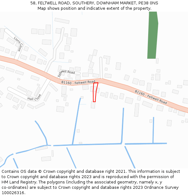 58, FELTWELL ROAD, SOUTHERY, DOWNHAM MARKET, PE38 0NS: Location map and indicative extent of plot