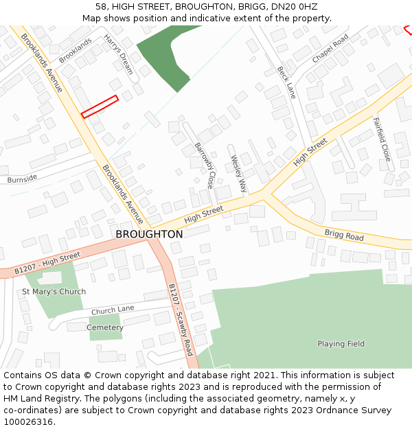 58, HIGH STREET, BROUGHTON, BRIGG, DN20 0HZ: Location map and indicative extent of plot