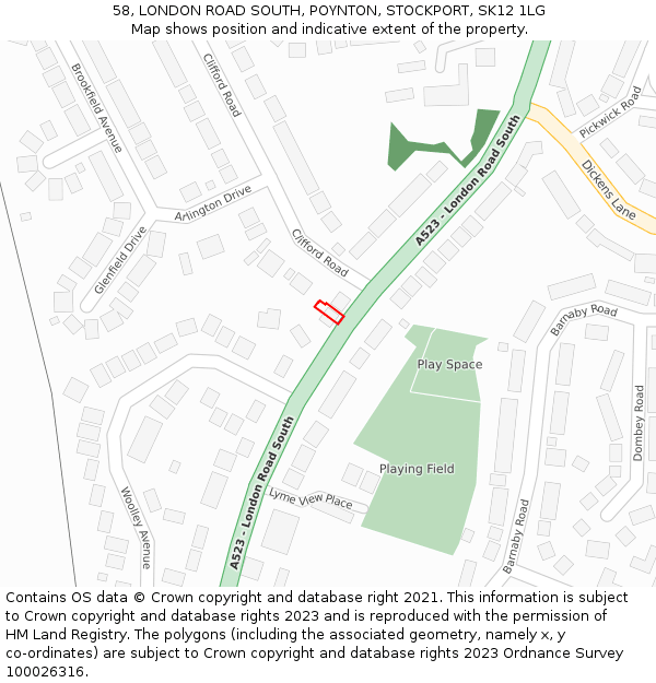 58, LONDON ROAD SOUTH, POYNTON, STOCKPORT, SK12 1LG: Location map and indicative extent of plot