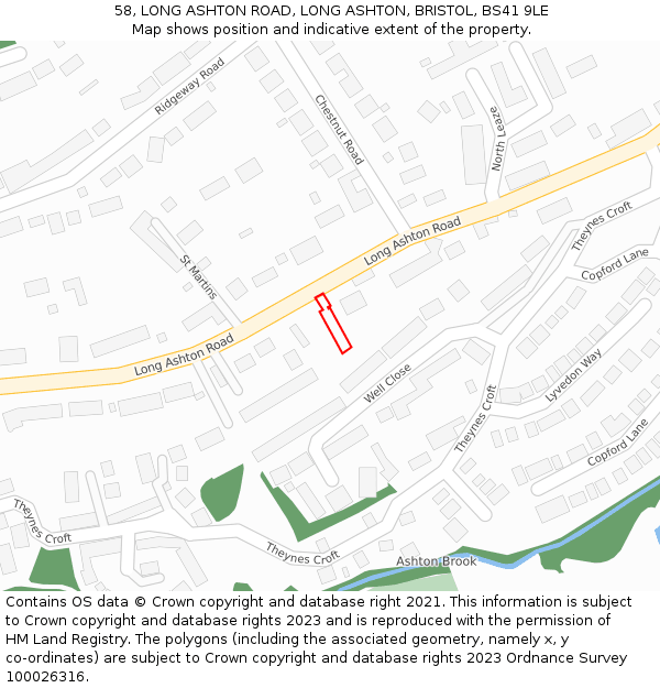 58, LONG ASHTON ROAD, LONG ASHTON, BRISTOL, BS41 9LE: Location map and indicative extent of plot