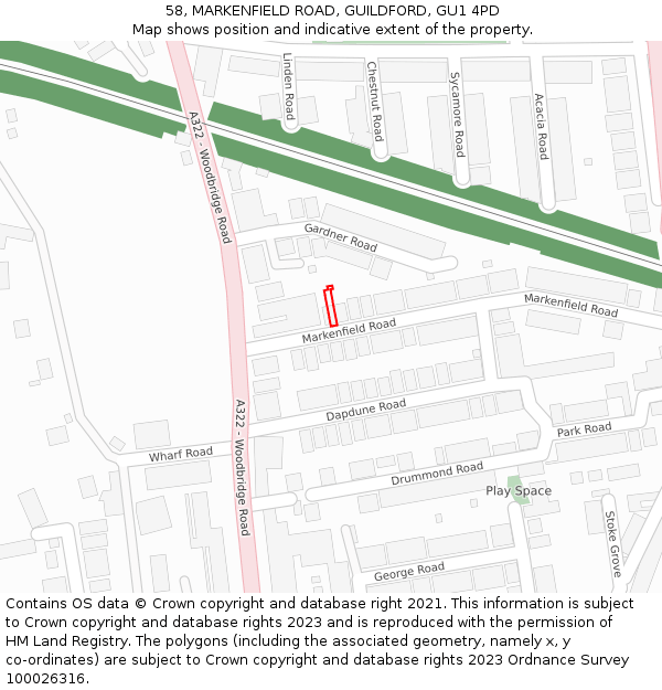 58, MARKENFIELD ROAD, GUILDFORD, GU1 4PD: Location map and indicative extent of plot