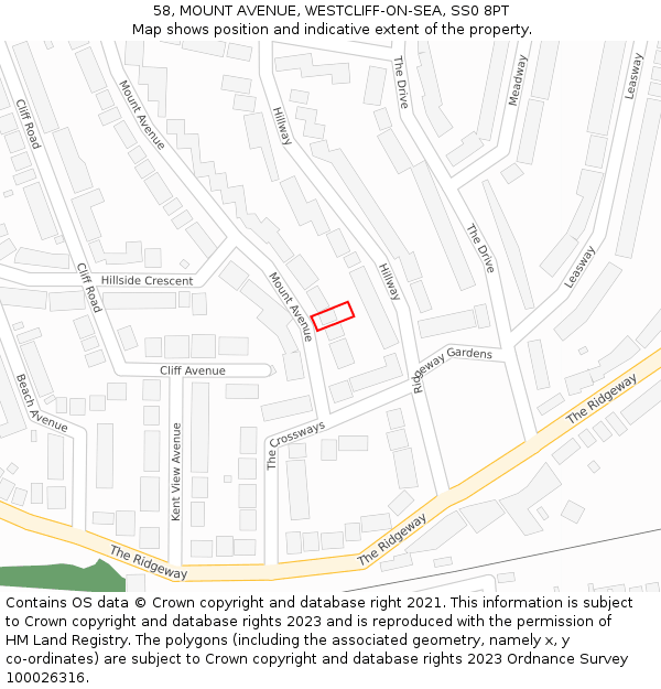 58, MOUNT AVENUE, WESTCLIFF-ON-SEA, SS0 8PT: Location map and indicative extent of plot