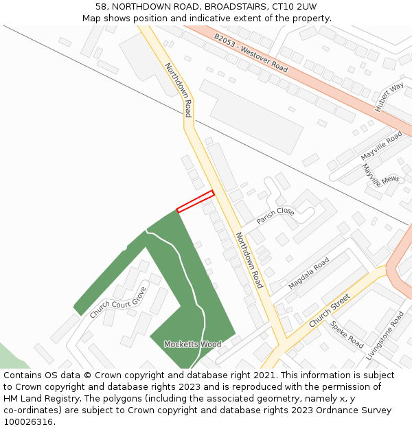 58, NORTHDOWN ROAD, BROADSTAIRS, CT10 2UW: Location map and indicative extent of plot