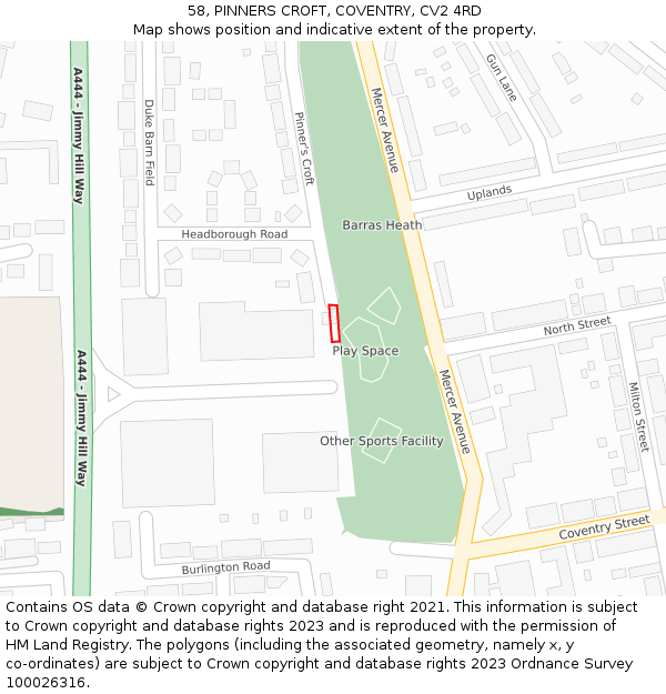 58, PINNERS CROFT, COVENTRY, CV2 4RD: Location map and indicative extent of plot