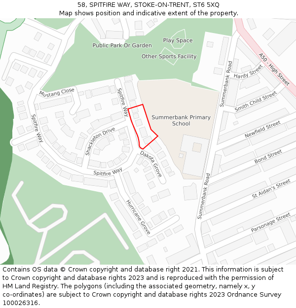 58, SPITFIRE WAY, STOKE-ON-TRENT, ST6 5XQ: Location map and indicative extent of plot
