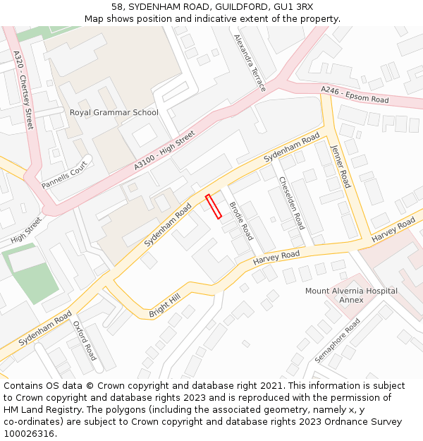 58, SYDENHAM ROAD, GUILDFORD, GU1 3RX: Location map and indicative extent of plot