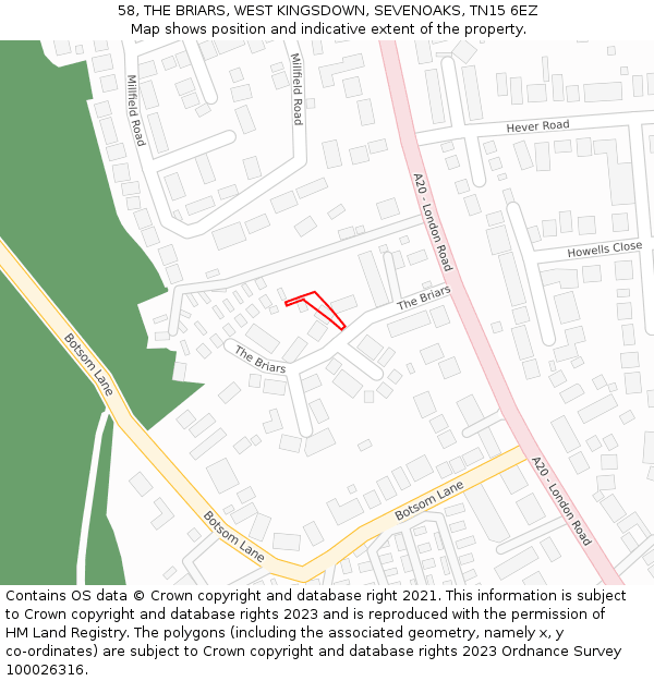 58, THE BRIARS, WEST KINGSDOWN, SEVENOAKS, TN15 6EZ: Location map and indicative extent of plot