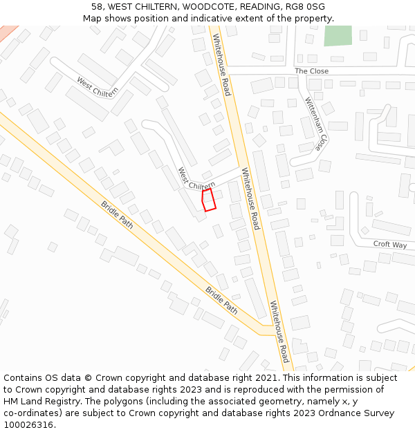 58, WEST CHILTERN, WOODCOTE, READING, RG8 0SG: Location map and indicative extent of plot