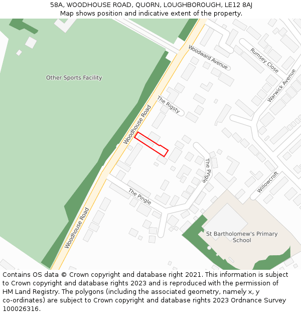 58A, WOODHOUSE ROAD, QUORN, LOUGHBOROUGH, LE12 8AJ: Location map and indicative extent of plot