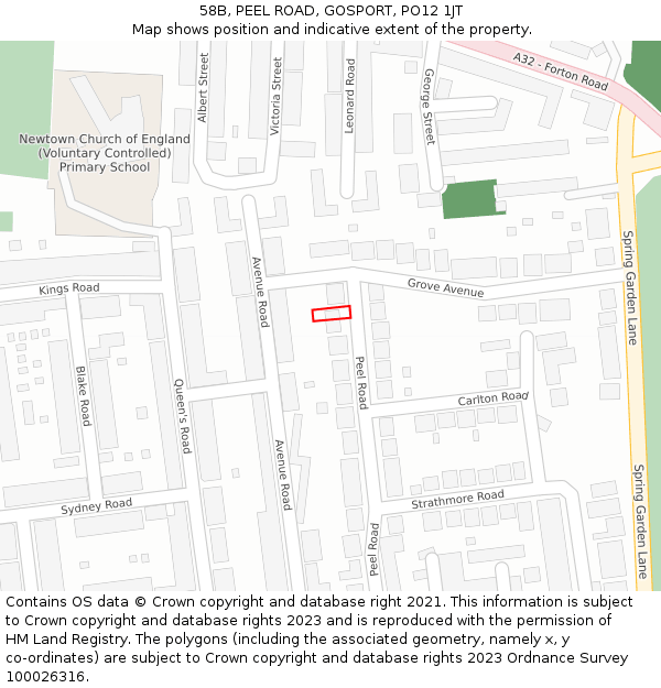 58B, PEEL ROAD, GOSPORT, PO12 1JT: Location map and indicative extent of plot