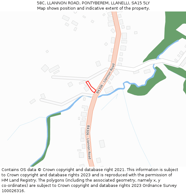 58C, LLANNON ROAD, PONTYBEREM, LLANELLI, SA15 5LY: Location map and indicative extent of plot