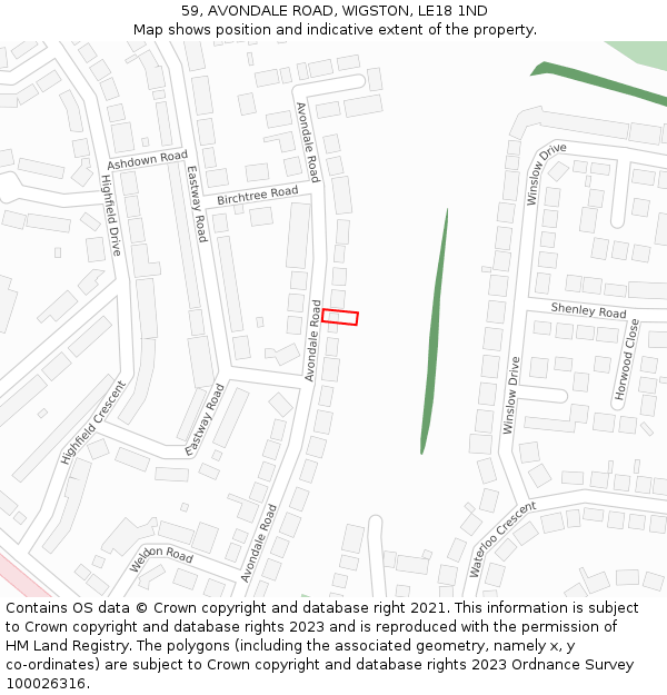 59, AVONDALE ROAD, WIGSTON, LE18 1ND: Location map and indicative extent of plot