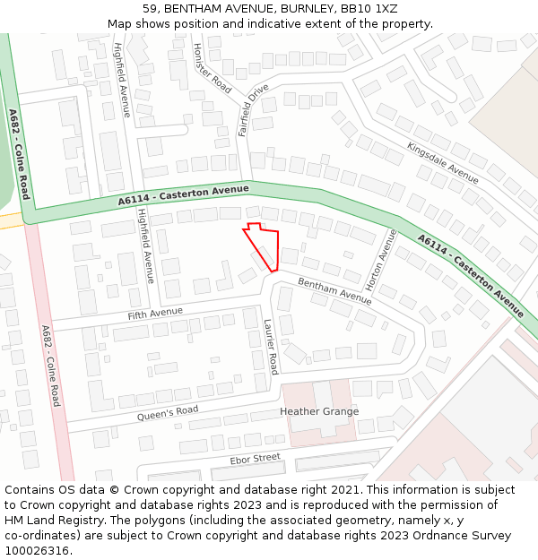 59, BENTHAM AVENUE, BURNLEY, BB10 1XZ: Location map and indicative extent of plot