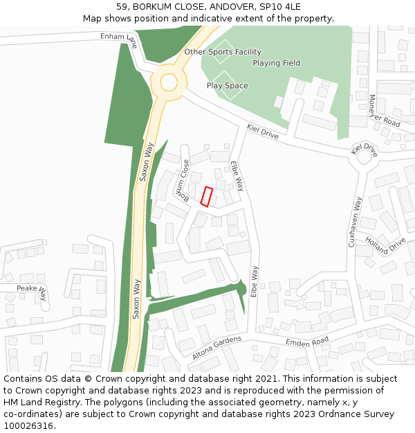 59, BORKUM CLOSE, ANDOVER, SP10 4LE: Location map and indicative extent of plot