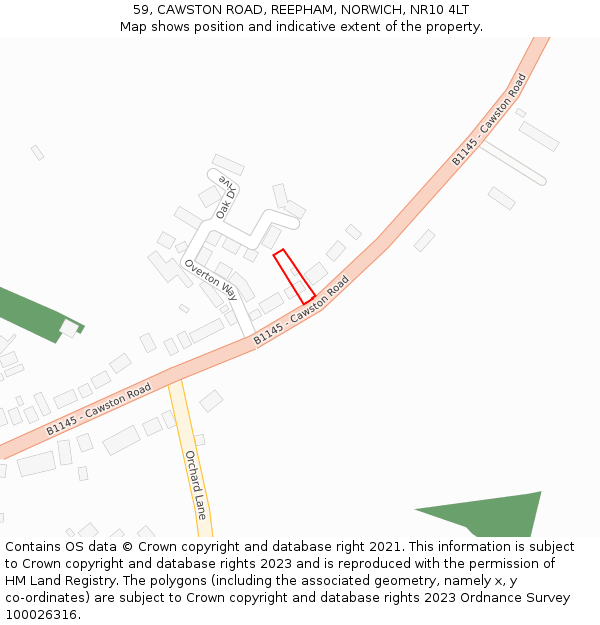 59, CAWSTON ROAD, REEPHAM, NORWICH, NR10 4LT: Location map and indicative extent of plot