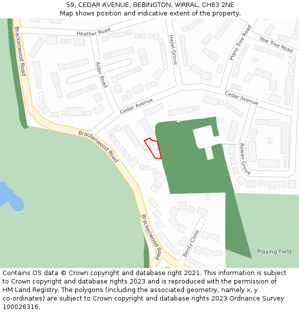 59, CEDAR AVENUE, BEBINGTON, WIRRAL, CH63 2NE: Location map and indicative extent of plot