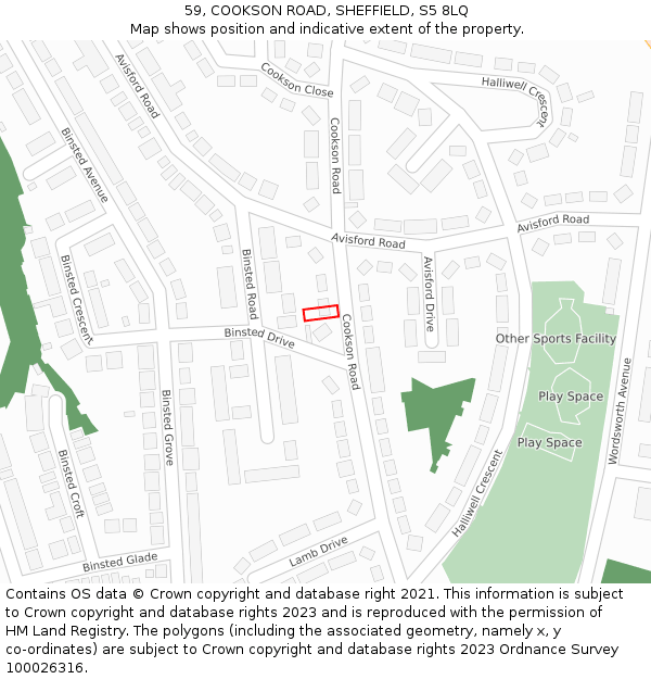 59, COOKSON ROAD, SHEFFIELD, S5 8LQ: Location map and indicative extent of plot