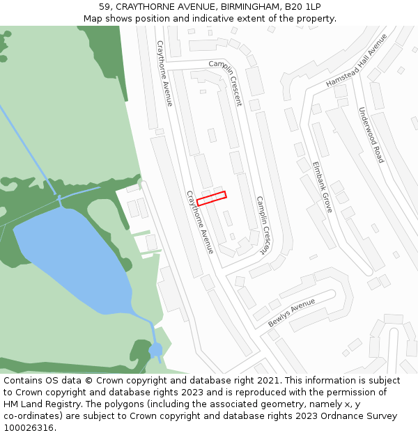 59, CRAYTHORNE AVENUE, BIRMINGHAM, B20 1LP: Location map and indicative extent of plot