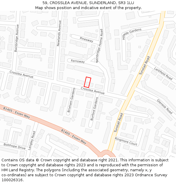 59, CROSSLEA AVENUE, SUNDERLAND, SR3 1LU: Location map and indicative extent of plot